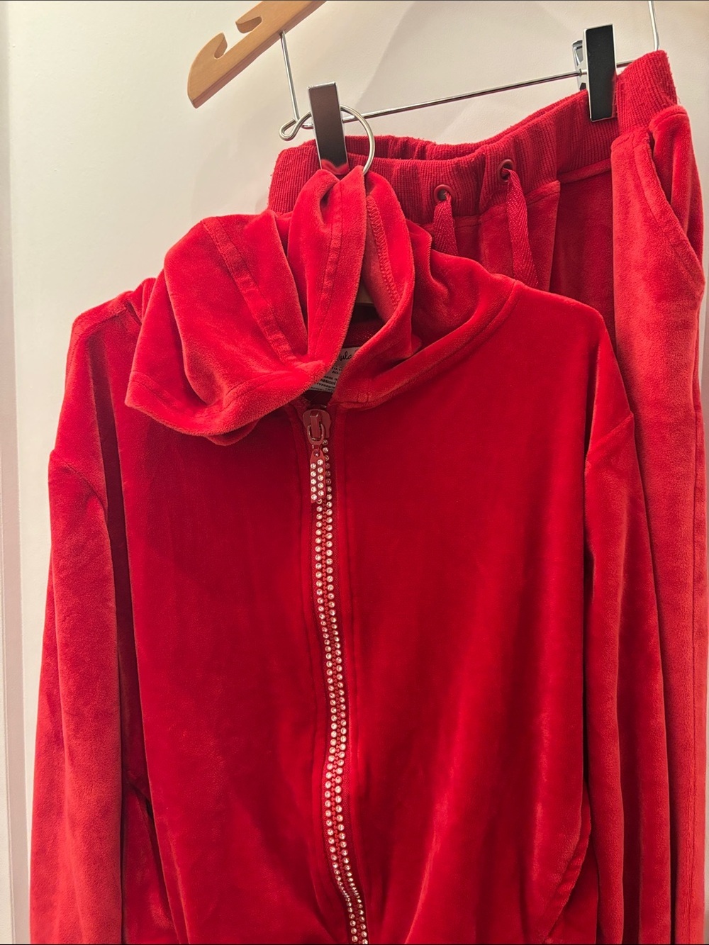 Kids Red Velour Hoodie & Jogger Matching Set